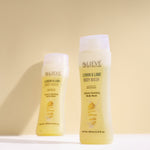 Load image into Gallery viewer, Lieve Care luxury lemon lime body wash in clear bottles with yellow labels for refreshing skin care