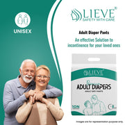 Lieve Care high absorbency adult diaper pants package with happy elderly couple for incontinence care